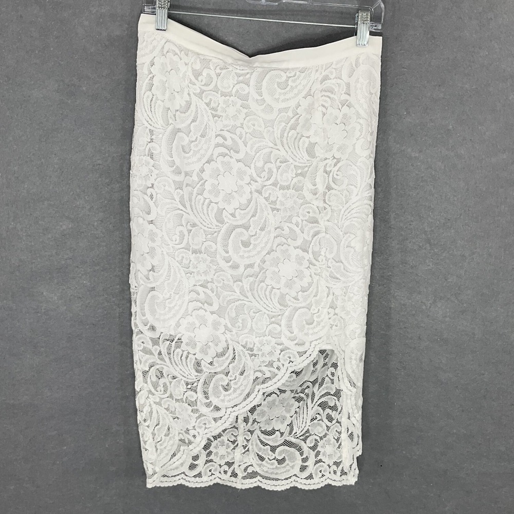 Bisou Bisou Skirt Women Sz 8 White Lace Sheer Lined Romantic Fairy Whimsical